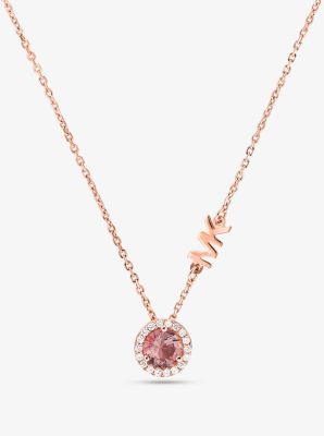 MKC1208A2 - 14K Rose Gold-Plated Sterling Silver Stone Halo Necklace ROSE GOLD