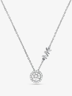 MKC1208AN - Precious Metal-Plated Sterling Silver Pavé Halo Necklace SILVER