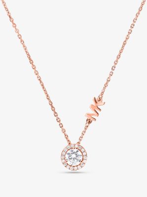 MKC1208AN - Precious Metal-Plated Sterling Silver Pavé Halo Necklace ROSE GOLD