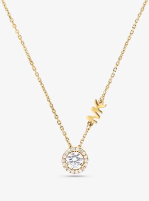 MKC1208AN - Precious Metal-Plated Sterling Silver Pavé Halo Necklace GOLD