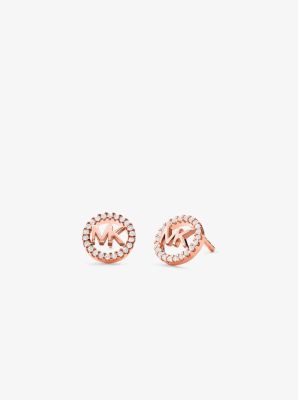 MKC1247AN - Precious Metal-Plated Sterling Silver Pavé Logo Studs ROSE GOLD