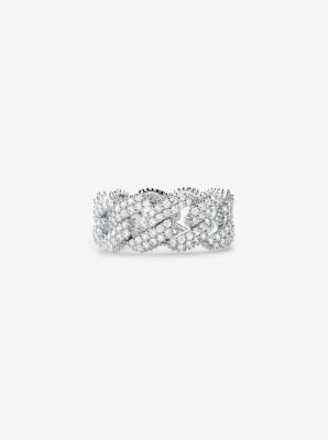 MKC1429AN - Precious Metal-Plated Sterling Silver Pavé Curb Link Ring SILVER