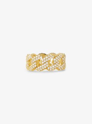 MKC1429AN - Precious Metal-Plated Sterling Silver Pavé Curb Link Ring GOLD