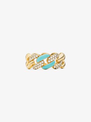 MKC14739K - 14K Gold-Plated Sterling Silver Pavé Curb Link Ring GOLD
