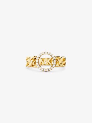MKC1493AN - Precious Metal-Plated Sterling Silver Pavé Logo Curb Link Ring GOLD