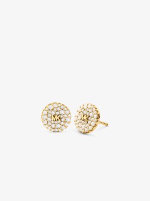 MKC1496AN - Precious Metal-Plated Sterling Silver Pavé Logo Stud Earrings GOLD