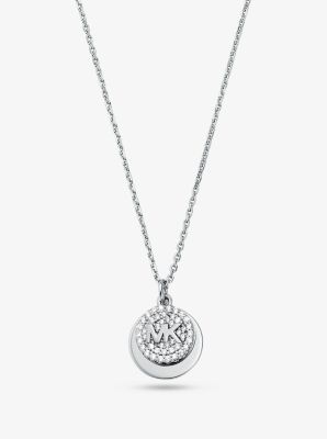 MKC1515AN - Precious Metal-Plated Sterling Silver Pavé Logo Disc Necklace SILVER