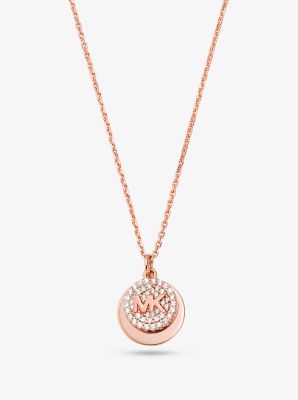 MKC1515AN - Precious Metal-Plated Sterling Silver Pavé Logo Disc Necklace ROSE GOLD