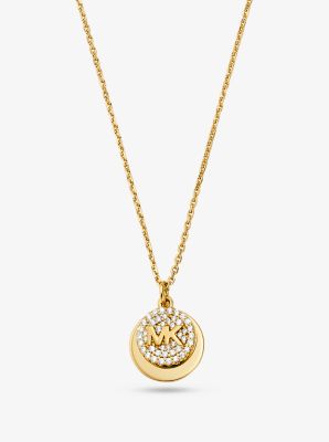 MKC1515AN - Precious Metal-Plated Sterling Silver Pavé Logo Disc Necklace GOLD