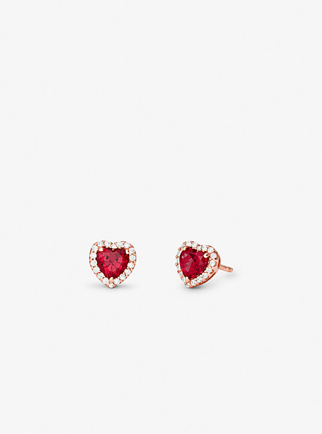 MKC1519BG - 14K Rose Gold-Plated Sterling Silver Crystal Heart Stud Earrings RED