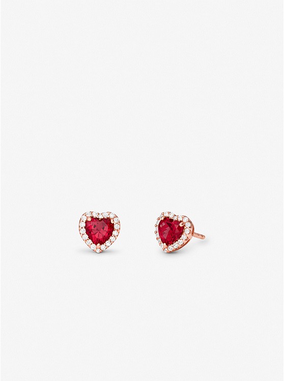MK MKC1519BG 14K Rose Gold-Plated Sterling Silver Crystal Heart Stud Earrings RED