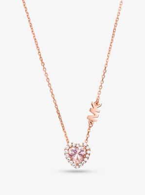 MKC1520A2 - 14K Rose Gold-Plated Sterling Silver Pavé Heart Necklace ROSE GOLD