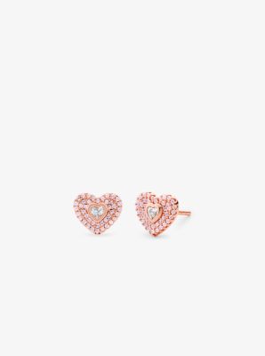MKC1531BB - 14K Rose-Gold Plated Sterling Silver Pavé Heart Stud Earrings ROSE GOLD