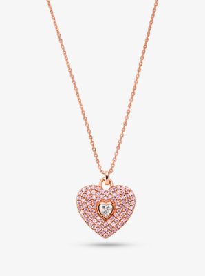 MKC1532BB - 14K Rose-Gold Plated Sterling Silver Pavé Heart Necklace ROSE GOLD