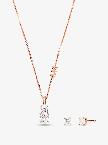 MKC1545AN - Precious Metal-Plated Sterling Silver Stone Necklace and Stud Earrings Set ROSE GOLD