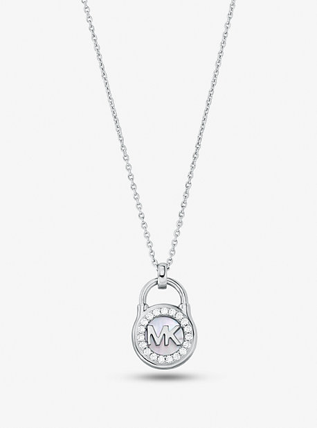 MKC1562AH - Precious Metal-Plated Sterling Silver Pavé Padlock Necklace SILVER