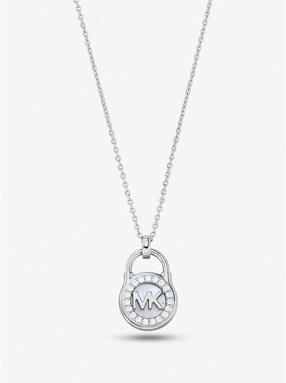 MK MKC1562AH Precious Metal-Plated Sterling Silver Pavé Padlock Necklace SILVER
