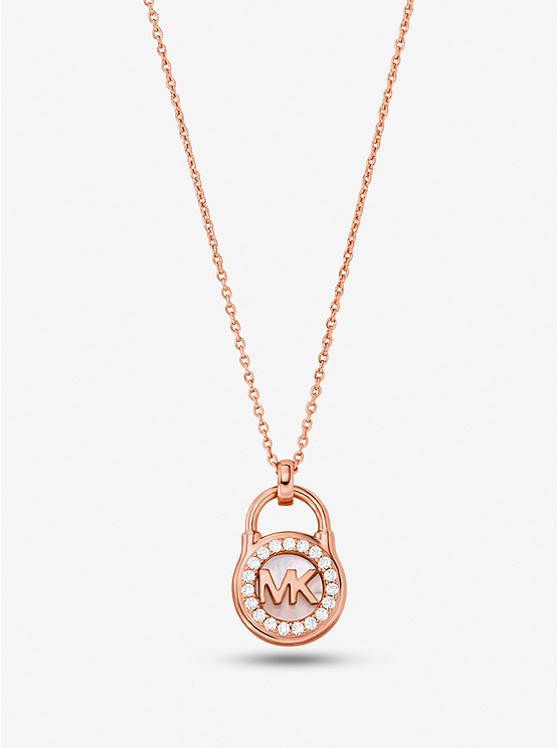 MK MKC1562AH Precious Metal-Plated Sterling Silver Pavé Padlock Necklace ROSE GOLD