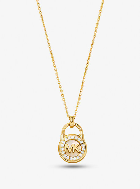 MKC1562AH - Precious Metal-Plated Sterling Silver Pavé Padlock Necklace GOLD