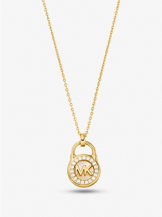 MK MKC1562AH Precious Metal-Plated Sterling Silver Pavé Padlock Necklace GOLD