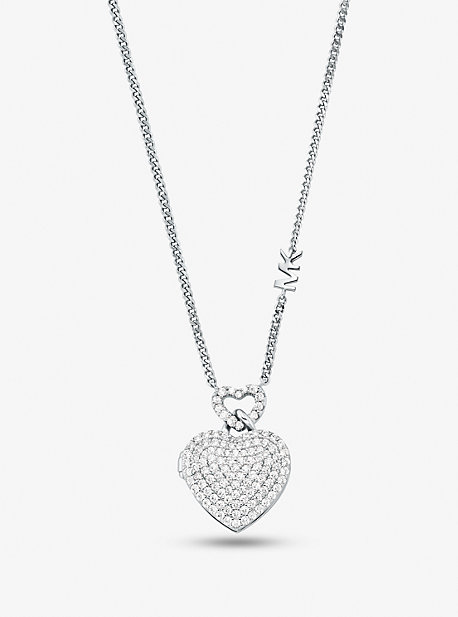 MKC1566AN - Precious Metal-Plated Sterling Silver Heart Pavé Locket Necklace SILVER