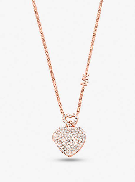MKC1566AN - Precious Metal-Plated Sterling Silver Heart Pavé Locket Necklace ROSE GOLD