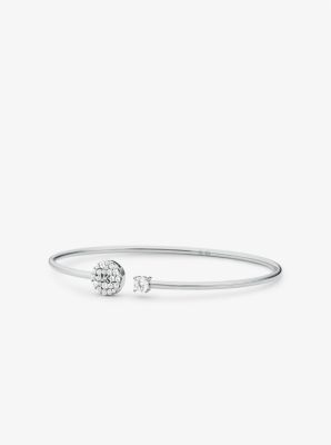 MKC1590AN - Precious Metal-Plated Sterling Silver Pavé Disc and Stud Bangle Bracelet SILVER