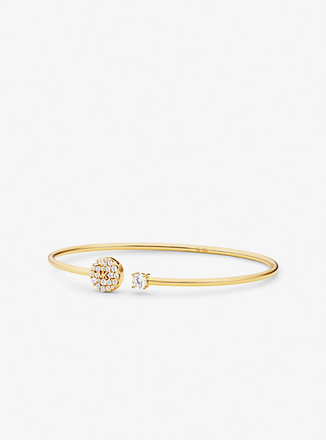 MKC1590AN - Precious Metal-Plated Sterling Silver Pavé Disc and Stud Bangle Bracelet GOLD