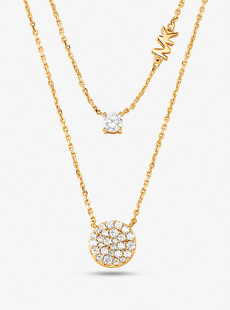 MKC1591AN - Precious Metal-Plated Sterling Silver Pavé Disc Layering Necklace GOLD