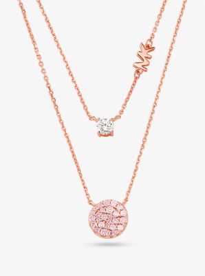 MKC1591BB - 14K Rose Gold-Plated Sterling Silver Pavé Disc Layering Necklace ROSE GOLD