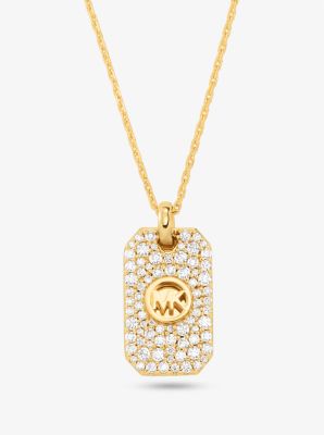 MKC1619AN - Precious Metal-Plated Sterling Silver Pavé Logo Pendant Necklace GOLD