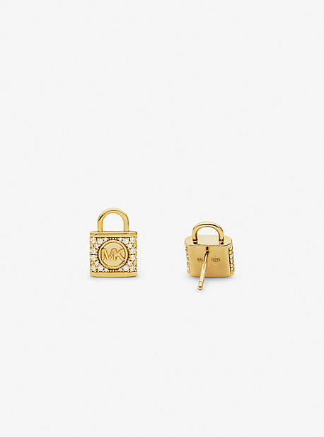 MKC1628AN - Precious Metal-Plated Sterling Silver Lock Pavé Stud Earrings GOLD