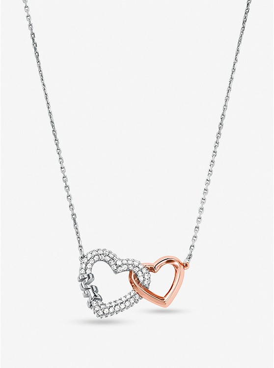 MK MKC1641AN Precious Metal-Plated Sterling Silver Interlocking Hearts Necklace TWO TONE