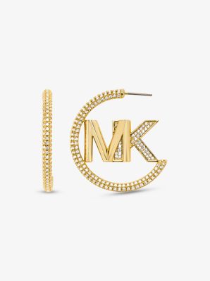MKJ7786 - 14K Gold-Plated Brass Pavé Logo Hoop Earrings GOLD