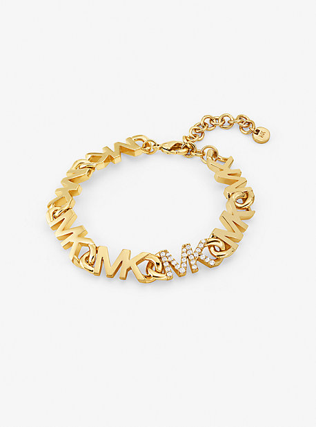 MKJ7953 - 14K Gold Plated-Plated Brass Pavé Logo Chain Bracelet GOLD