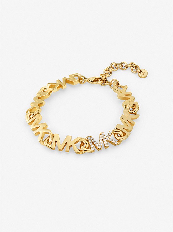 MK MKJ7953 14K Gold Plated-Plated Brass Pavé Logo Chain Bracelet GOLD