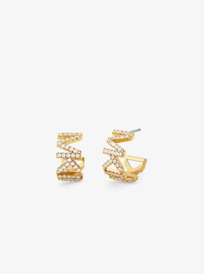 MKJ7957 - 14K Gold-Plated Brass Pavé Logo Small Hoop Earrings GOLD