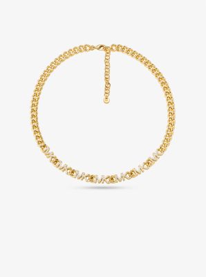 MKJ7959 - 14K Gold-Plated Brass Pavé Logo Chain Necklace GOLD
