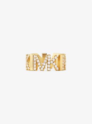 MKJ7961 - Precious Metal-Plated Brass Pavé Logo Chain Ring GOLD