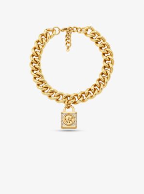 MKJ8059 - 14K Gold-Plated Brass Pavé Lock Curb Link Necklace GOLD