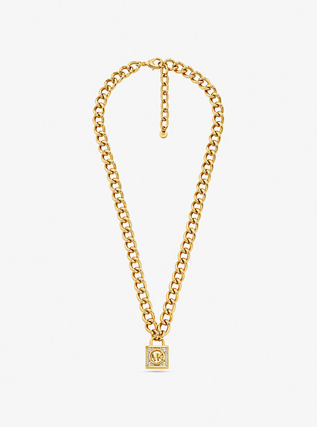 MKJ8060 - 14K Gold-Plated Brass Pavé Lock Necklace GOLD