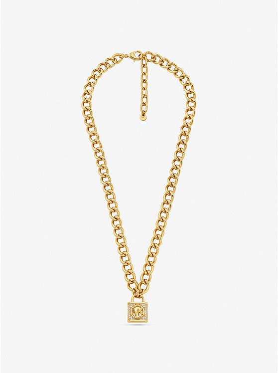 MK MKJ8060 14K Gold-Plated Brass Pavé Lock Necklace GOLD