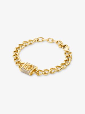 MKJ8061 - 14K Gold-Plated Brass Pavé Lock Curb Link Bracelet GOLD