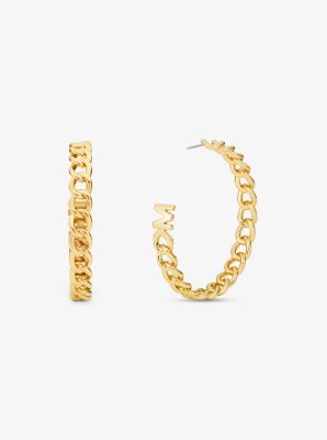 MKJ8075 - 14k Gold-Plated Brass Curb Link Hoop Earrings GOLD