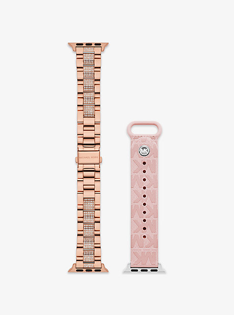 MKS8028SET - Pavé Rose Gold-Tone and Logo Strap for Apple Watch® Gift Set ROSE GOLD