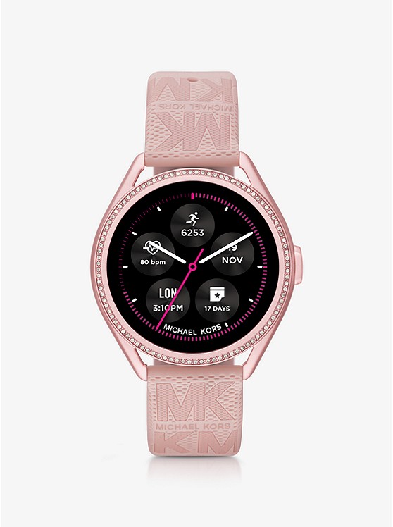 MK MKT5116V Michael Kors Access Gen 5E MKGO Pink-Tone and Logo Rubber Smartwatch PINK