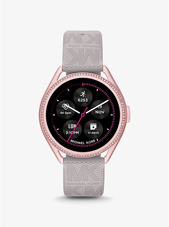MK MKT5117V Michael Kors Access Gen 5E MKGO Pink-Tone and Logo Rubber Smartwatch GREY