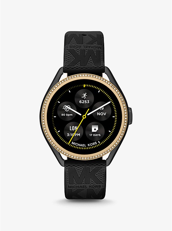 MK MKT5118V Michael Kors Access Gen 5E MKGO Two-Tone and Logo Rubber Smartwatch BLACK