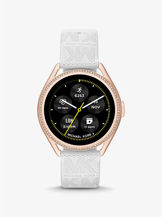 MK MKT5141V Michael Kors Access Gen 5E MKGO Rose Gold-Tone and Logo Rubber Smartwatch WHITE