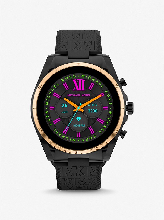 MK MKT5151V Gen 6 Bradshaw Black-Tone and Logo Silicone Smartwatch BLACK/GOLD